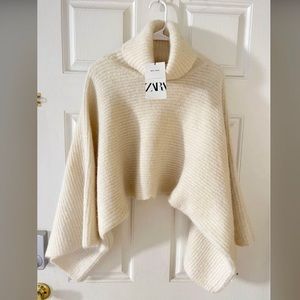 Zara Wool Sweater Cropped With Wide Sleeves